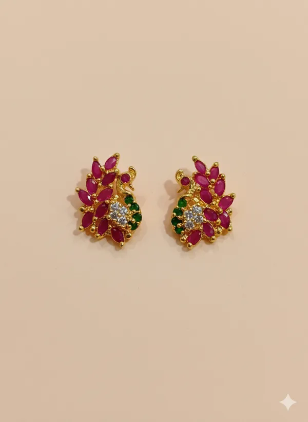 Pink_Oxidised_Peacock_Stud_Earrings