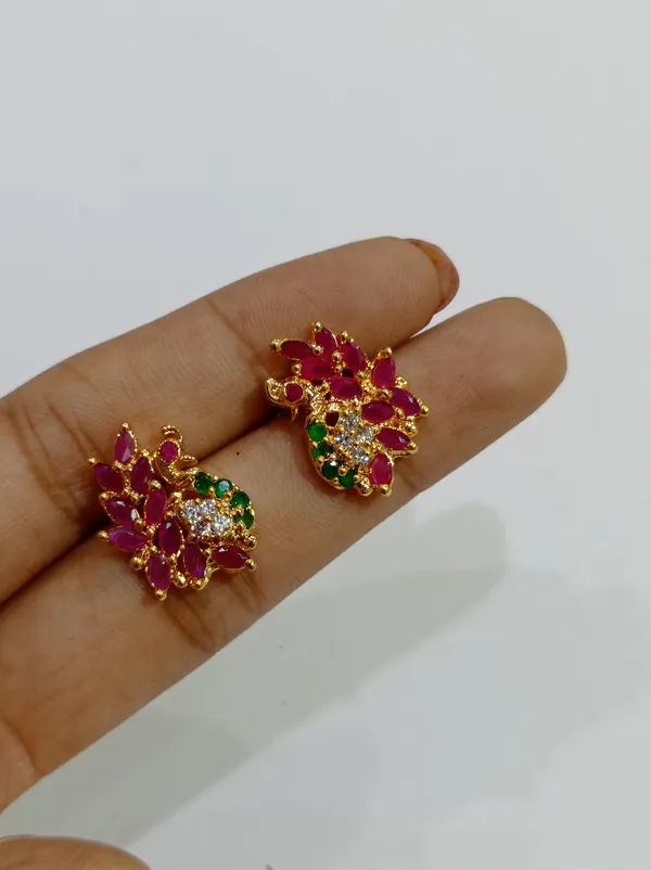 Pink_Oxidised_Peacock_Stud_Earrings