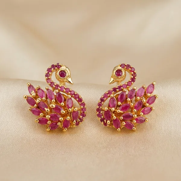 Gold_Plated_Brass_Premium_Pink_Swan_Earrings_For_Women