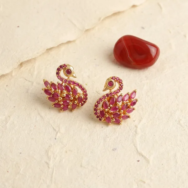 Gold_Plated_Brass_Premium_Pink_Swan_Earrings_For_Women