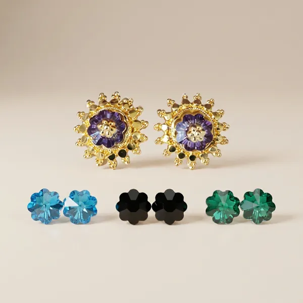 Multi_Brass_Premium_Purple_Earrings_Set_of_3_Pairs