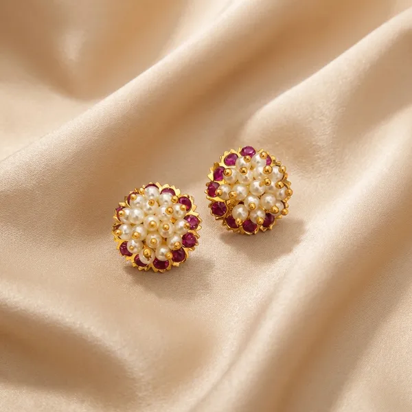 White_And_Red_Brass_Premium_Kanphul_Earrings_For_Women