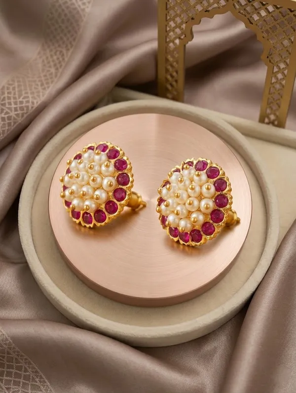 White_And_Red_Brass_Premium_Kanphul_Earrings_For_Women