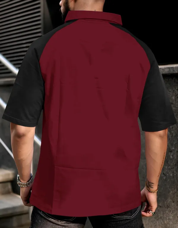 Maroon_&_Grey_Black_Premium_Cotton_Blend_3/4_Sleeve_Polo_Neck_Oversized_T-Shirt_For_Men_(Pack_Of_2)