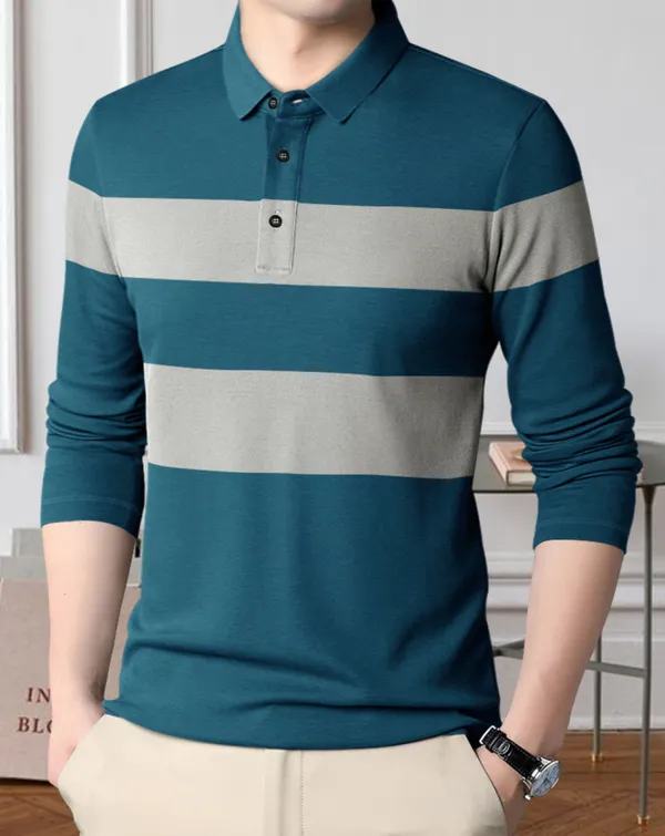 Teal_Blue_Premium_Cotton_Blend_Full_Sleeve_Polo_Neck_Regular_Fit_T-Shirt_For_Men
