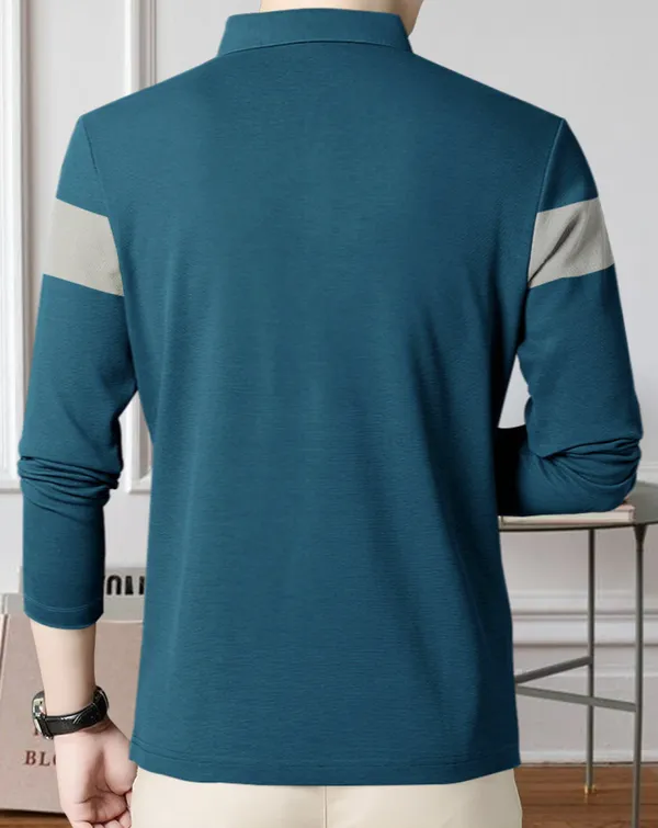 Teal_Blue_Premium_Cotton_Blend_Full_Sleeve_Polo_Neck_Regular_Fit_T-Shirt_For_Men