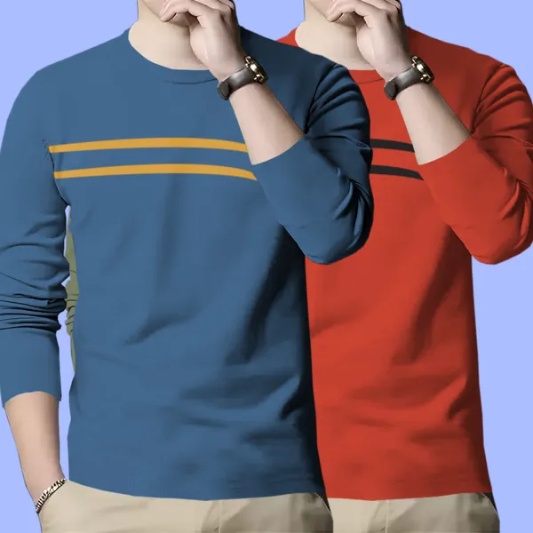 Sky_Blue_&_Red_Premium_Cotton_Blend_Full_Sleeve_Round_Neck_Regular_Fit_T-Shirt_For_Men_(Pack_Of_2)
