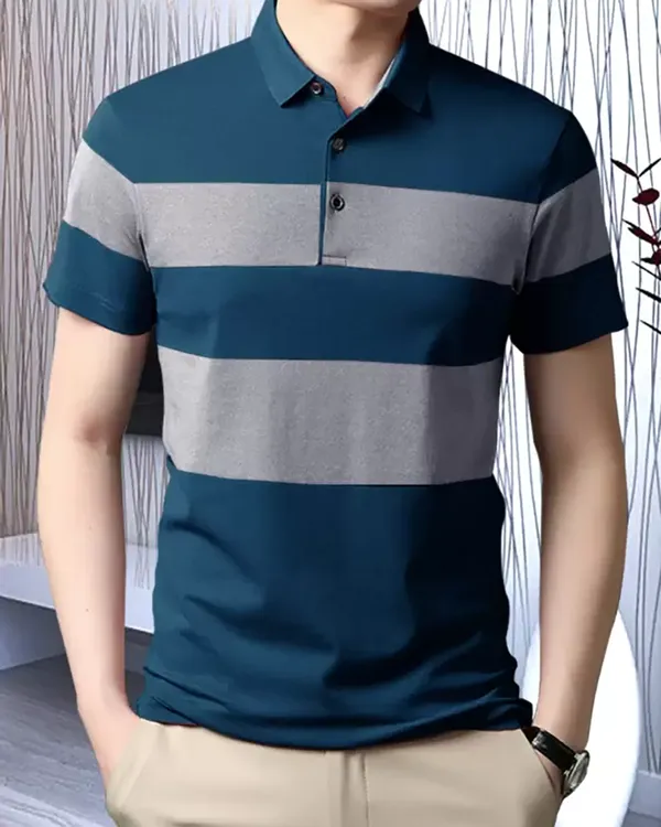 Teal_Blue_Premium_Cotton_Blend_Half_Sleeve_Polo_Neck_Regular_Fit_T-Shirt_For_Men