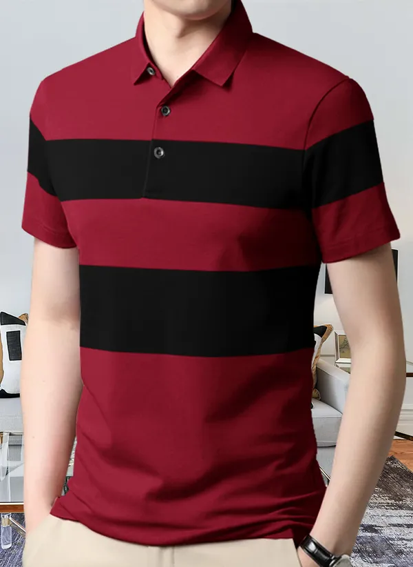 Red_Premium_Cotton_Blend_Half_Sleeve_Polo_Neck_Regular_Fit_T-Shirt_For_Men