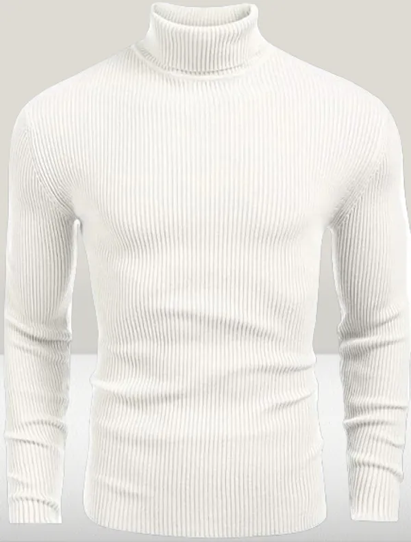 White_Premium_Pure_Cotton_Full_Sleeve_High_Neck_Regular_Fit_T-Shirt_For_Men