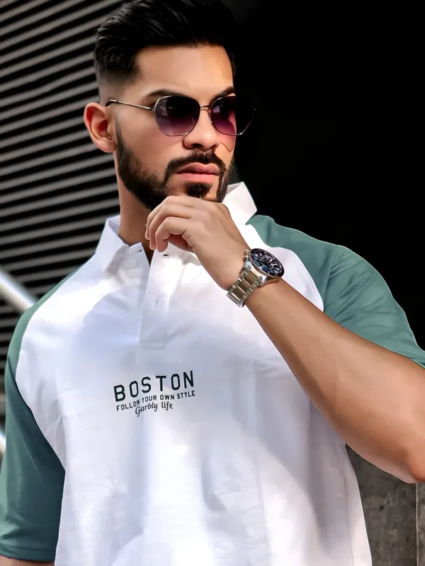Mossgreen_Premium_Cotton_Blend_3/4_Sleeve_Polo_Neck_Oversized_T-Shirt_For_Men