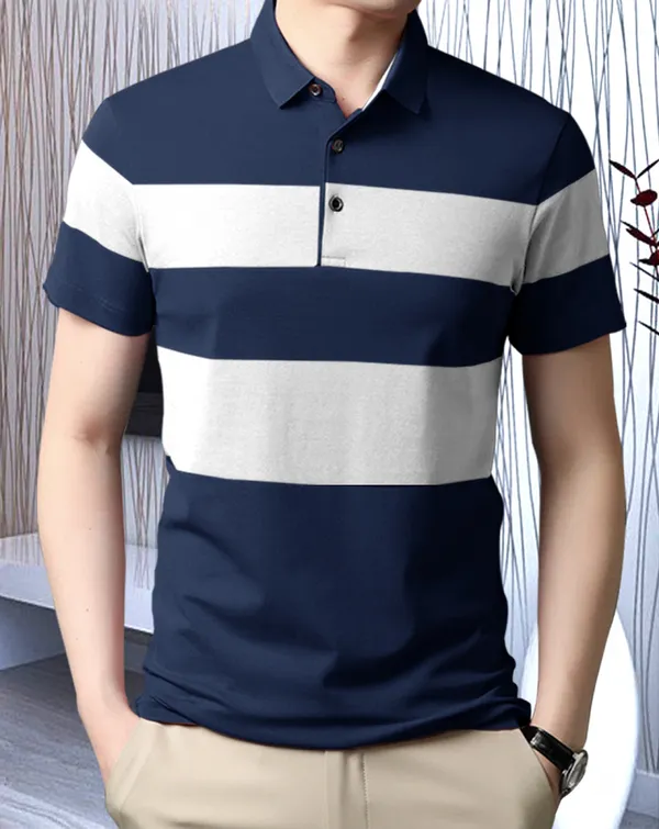 Navy_Blue_Premium_Cotton_Blend_Half_Sleeve_Polo_Neck_Regular_Fit_T-Shirt_For_Men