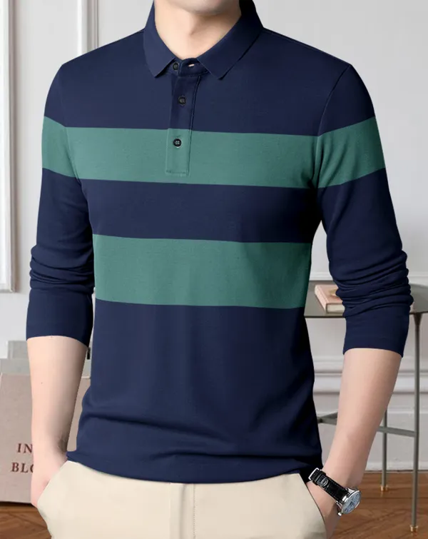 Dark_Navy_Premium_Cotton_Blend_Full_Sleeve_Polo_Neck_Regular_Fit_T-Shirt_For_Men