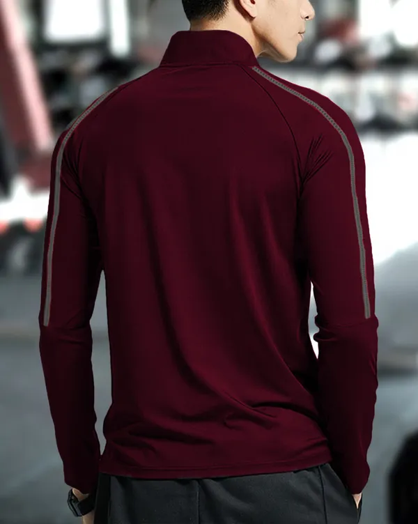 Maroon_Premium_Polyester_Full_Sleeve_Henley_Neck_Regular_Fit_T-Shirt_For_Men