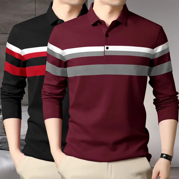 Pack_Of_2_Maroon_&_Black_Premium_Cotton_Blend_Full_Sleeve_Polo_Neck_Regular_Fit_T-Shirt_For_Men