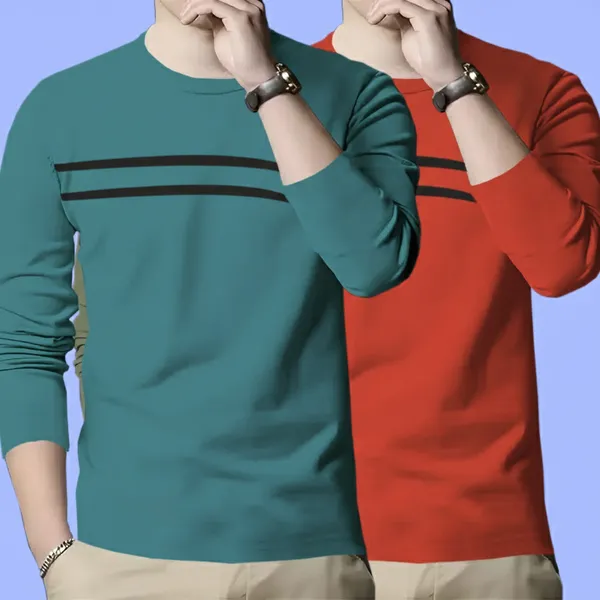 Pack_Of_2_Red_&_Moisgreen_Premium_Cotton_Blend_Full_Sleeve_Round_Neck_Regular_Fit_T-Shirt_For_Men