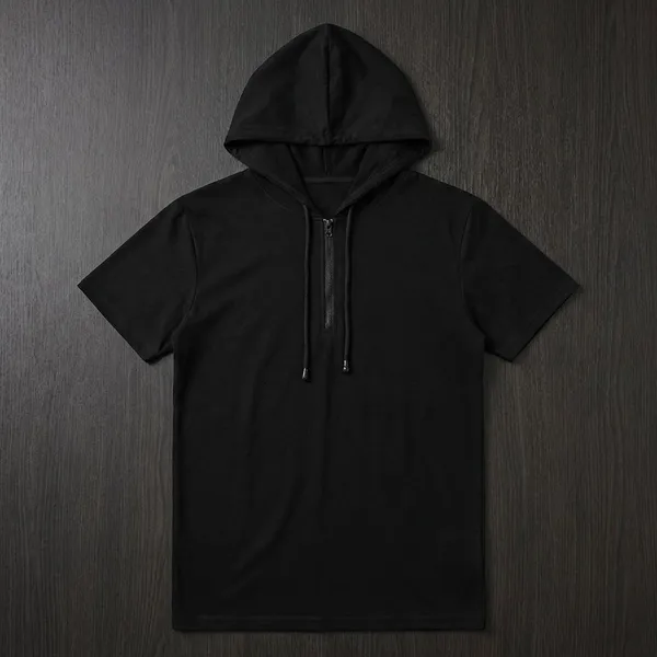 Black_Premium_Cotton_Blend_Half_Sleeve_Hooded_Neck_Regular_Fit_T-Shirt_For_Men