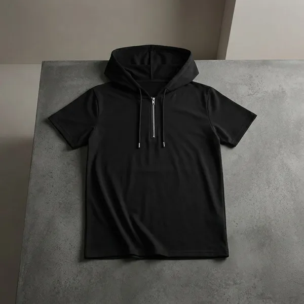 Black_Premium_Cotton_Blend_Half_Sleeve_Hooded_Neck_Regular_Fit_T-Shirt_For_Men