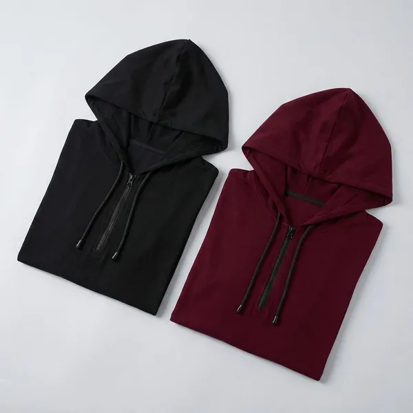 Pack_Of_2_Maroon_&_Black_Premium_Cotton_Blend_Half_Sleeve_Hooded_Neck_Regular_Fit_T-Shirt_For_Men