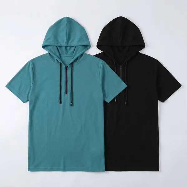 Pack_Of_2_Dark_Green_&_Black_Premium_Cotton_Blend_Half_Sleeve_Hooded_Neck_Regular_Fit_T-Shirt_For_Men