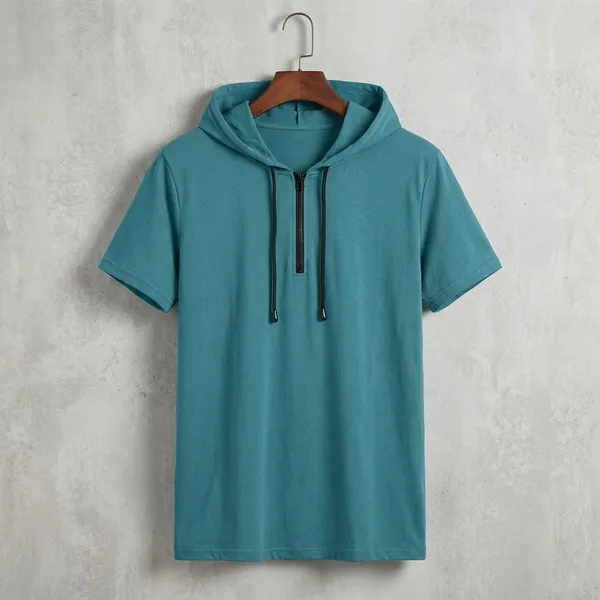 Green_Premium_Cotton_Blend_Half_Sleeve_Hooded_Neck_Regular_Fit_T-Shirt_For_Men