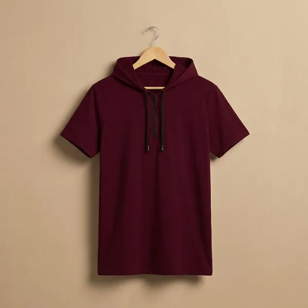 Maroon_Premium_Cotton_Blend_Half_Sleeve_Hooded_Neck_Regular_Fit_T-Shirt_For_Men