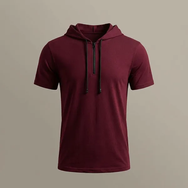 Maroon_Premium_Cotton_Blend_Half_Sleeve_Hooded_Neck_Regular_Fit_T-Shirt_For_Men