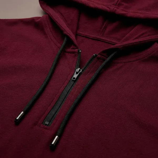 Maroon_Premium_Cotton_Blend_Half_Sleeve_Hooded_Neck_Regular_Fit_T-Shirt_For_Men