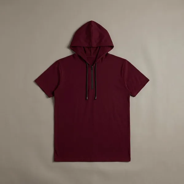 Maroon_Premium_Cotton_Blend_Half_Sleeve_Hooded_Neck_Regular_Fit_T-Shirt_For_Men