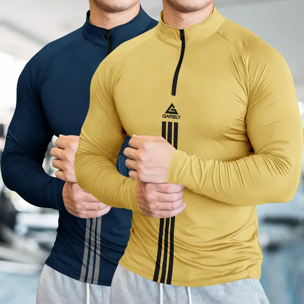 Pack_Of_2_Navy_Blue_&_Yellow_Premium_Polyester_Full_Sleeve_Henley_Neck_Regular_Fit_T-Shirt_For_Men