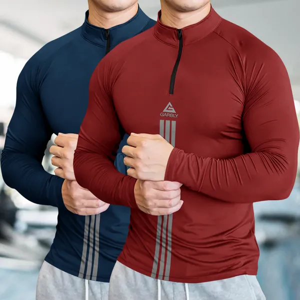 Pack_Of_2_Red_&_Navy_Premium_Polyester_Full_Sleeve_Henley_Neck_Regular_Fit_T-Shirt_For_Men