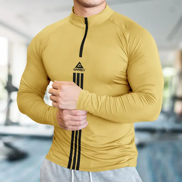 Yellow_Premium_Polyester_Full_Sleeve_Henley_Neck_Regular_Fit_T-Shirt_For_Men
