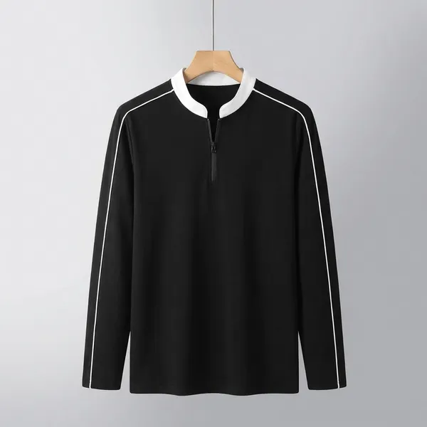 Black_Premium_Cotton_Blend_Full_Sleeve_Mandarin_Collar_Regular_Fit_T-Shirt_For_Men