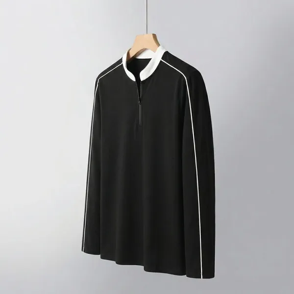 Black_Premium_Cotton_Blend_Full_Sleeve_Mandarin_Collar_Regular_Fit_T-Shirt_For_Men