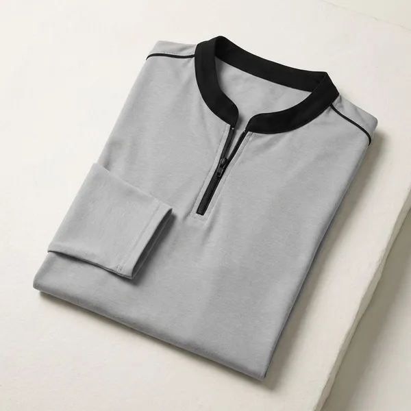 Grey_Premium_Cotton_Blend_Full_Sleeve_Mandarin_Collar_Regular_Fit_T-Shirt_For_Men