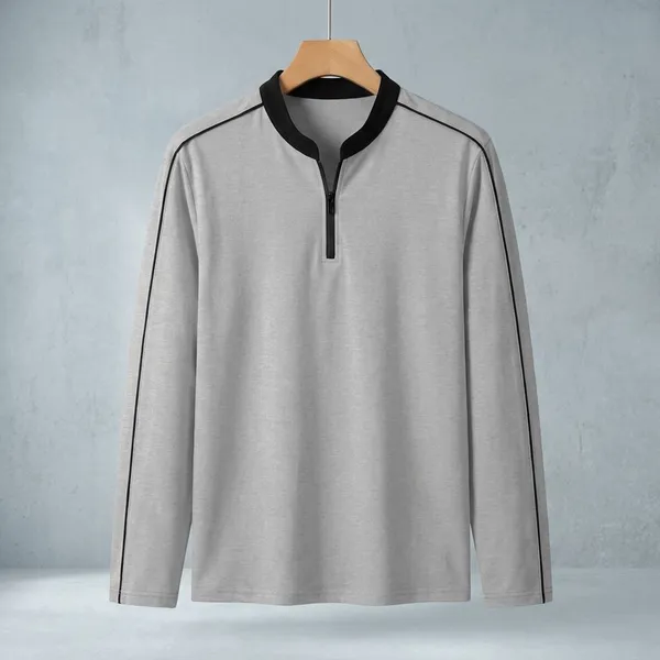 Grey_Premium_Cotton_Blend_Full_Sleeve_Mandarin_Collar_Regular_Fit_T-Shirt_For_Men