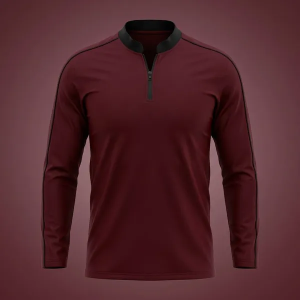 Maroon_Premium_Cotton_Blend_Full_Sleeve_Mandarin_Collar_Regular_Fit_T-Shirt_For_Men