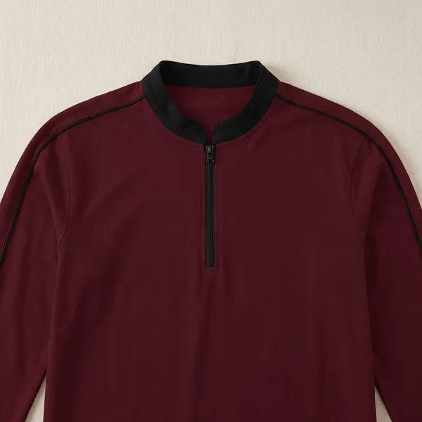Maroon_Premium_Cotton_Blend_Full_Sleeve_Mandarin_Collar_Regular_Fit_T-Shirt_For_Men