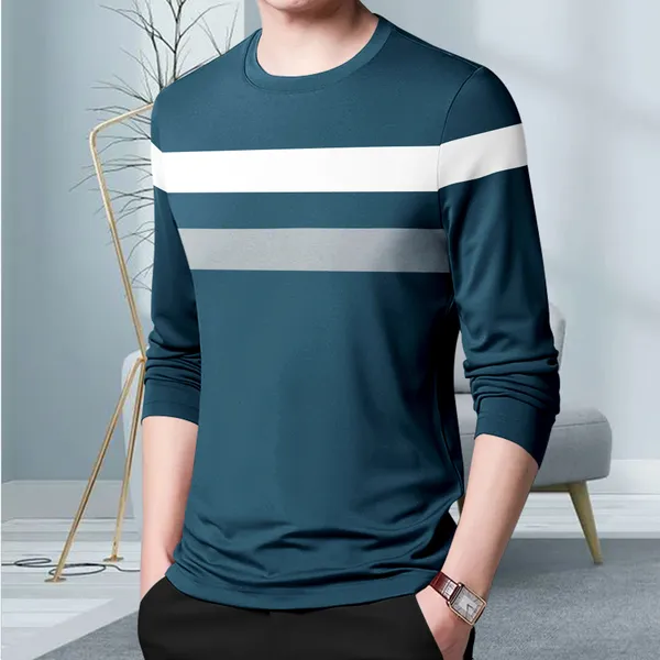 Teal_Blue_Premium_Cotton_Blend_Full_Sleeve_Round_Neck_Regular_Fit_T-Shirt_For_Men