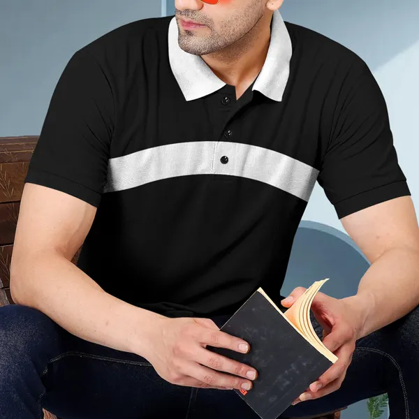 Black_Premium_Cotton_Blend_Half_Sleeve_Polo_Neck_Regular_Fit_T-Shirt_For_Men