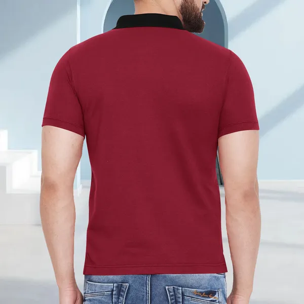 Maroon_Premium_Cotton_Blend_Half_Sleeve_Polo_Neck_Regular_Fit_T-Shirt_For_Men