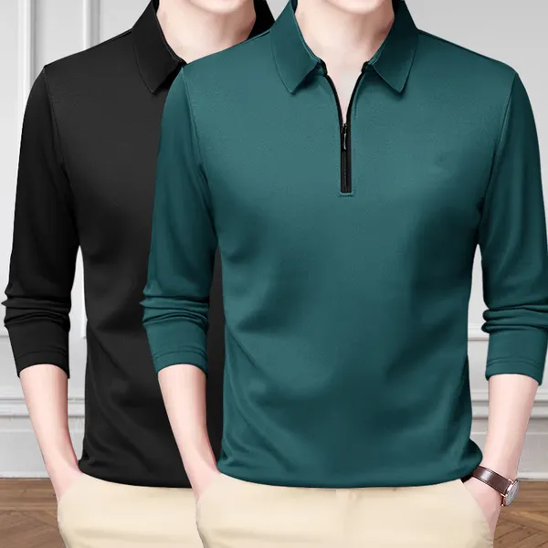 Pack_Of_2_Black_&_Moisgreen_Premium_Cotton_Blend_Full_Sleeve_Polo_Neck_Regular_Fit_T-Shirt_For_Men