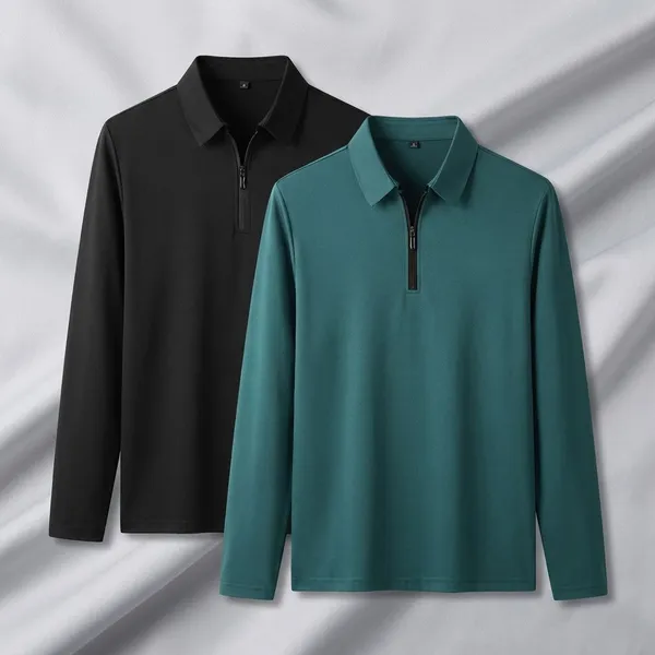 Pack_Of_2_Black_&_Moisgreen_Premium_Cotton_Blend_Full_Sleeve_Polo_Neck_Regular_Fit_T-Shirt_For_Men