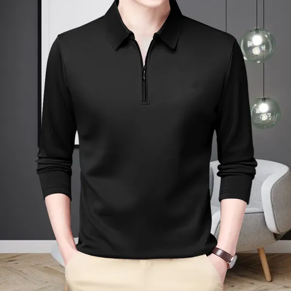 Black_Premium_Cotton_Blend_Full_Sleeve_Polo_Neck_Regular_Fit_T-Shirt_For_Men