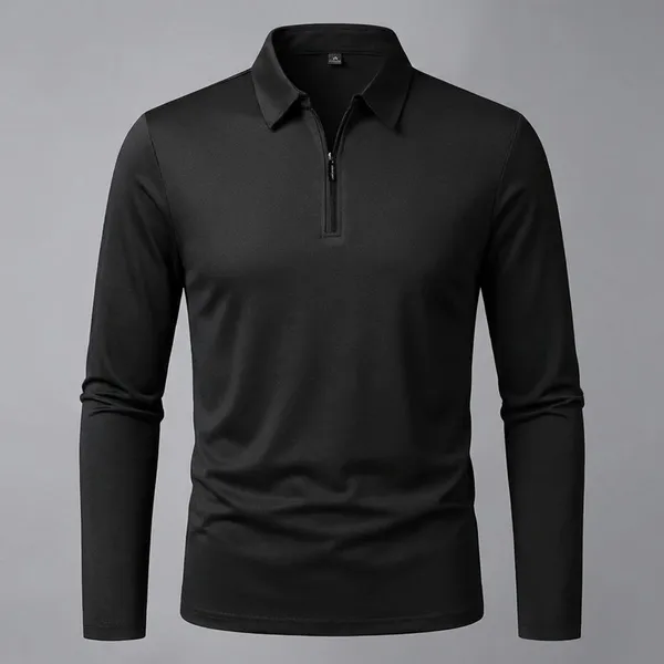 Black_Premium_Cotton_Blend_Full_Sleeve_Polo_Neck_Regular_Fit_T-Shirt_For_Men