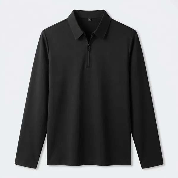 Black_Premium_Cotton_Blend_Full_Sleeve_Polo_Neck_Regular_Fit_T-Shirt_For_Men