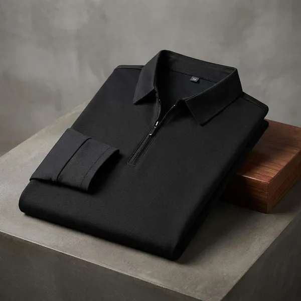 Black_Premium_Cotton_Blend_Full_Sleeve_Polo_Neck_Regular_Fit_T-Shirt_For_Men
