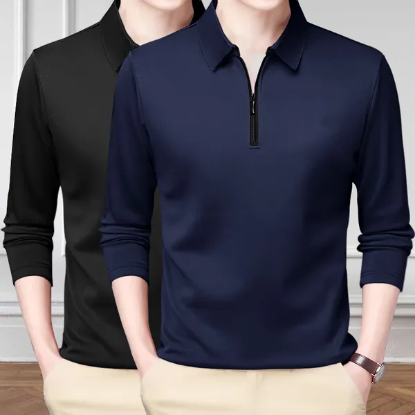 Pack_Of_2_Black_&_Navy_Blue_Premium_Cotton_Blend_Full_Sleeve_Polo_Neck_Regular_Fit_T-Shirt_For_Men