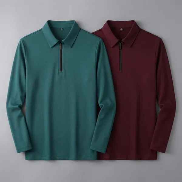 Pack_Of_2_Moss_Green_&_Maroon_Premium_Cotton_Blend_Full_Sleeve_Polo_Neck_Regular_Fit_T-Shirt_For_Men