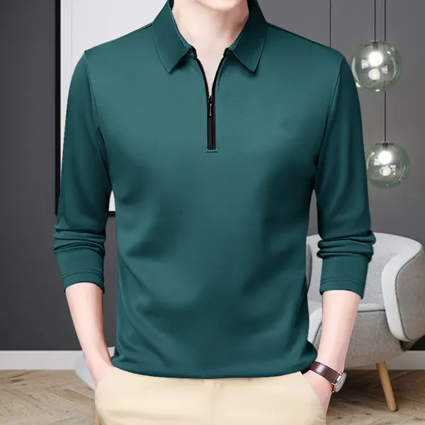 Green_Premium_Cotton_Blend_Full_Sleeve_Polo_Neck_Regular_Fit_T-Shirt_For_Men